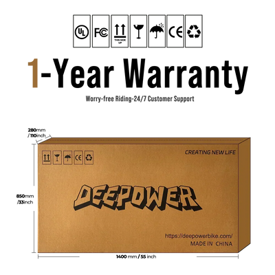 DEEPPOWER branded brown shipping box with packaging icons and website link for electric bikes
