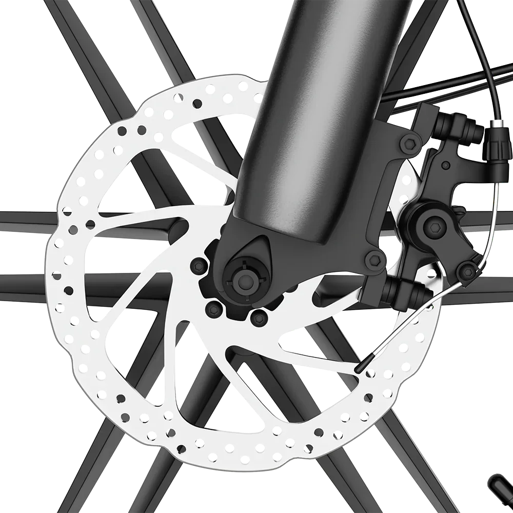Close-up of DEEPOWER S20 electric bike disc brake system showing brake caliper and rotor