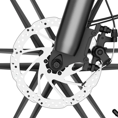Close-up of DEEPOWER S20 electric bike disc brake system showing brake caliper and rotor